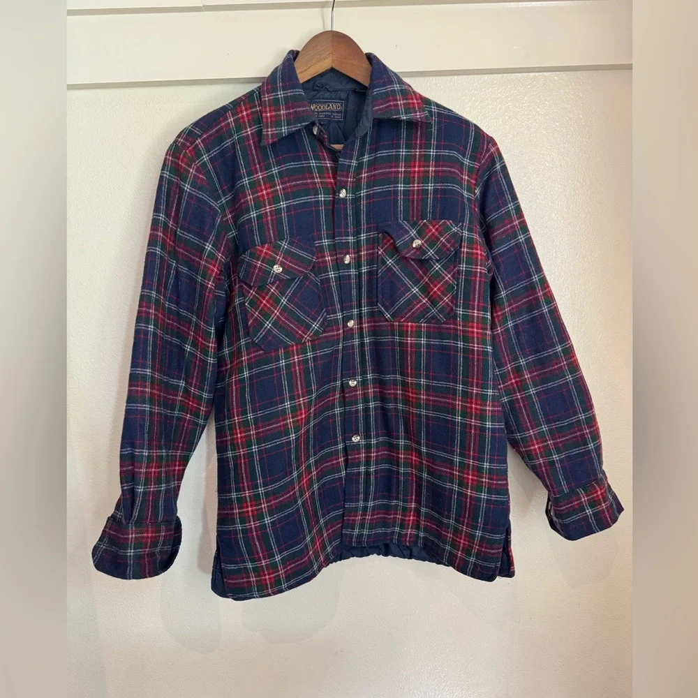 Woodland Vintage Plaid Wool Blend Quilted Shirt Jacket Men’s Small